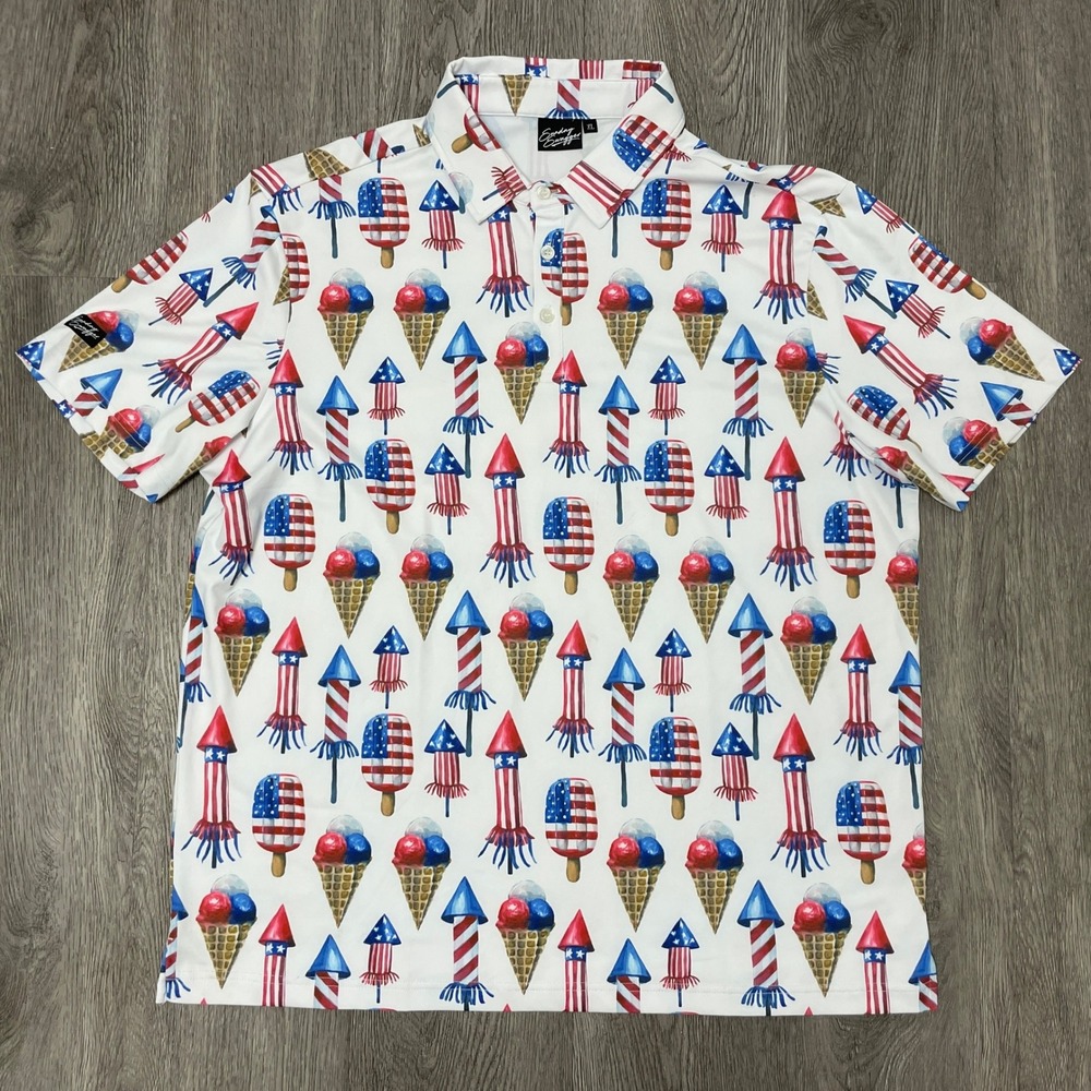 Sunday Swagger Polo Shirt Mens XL White Fourth of July America Golf Performance